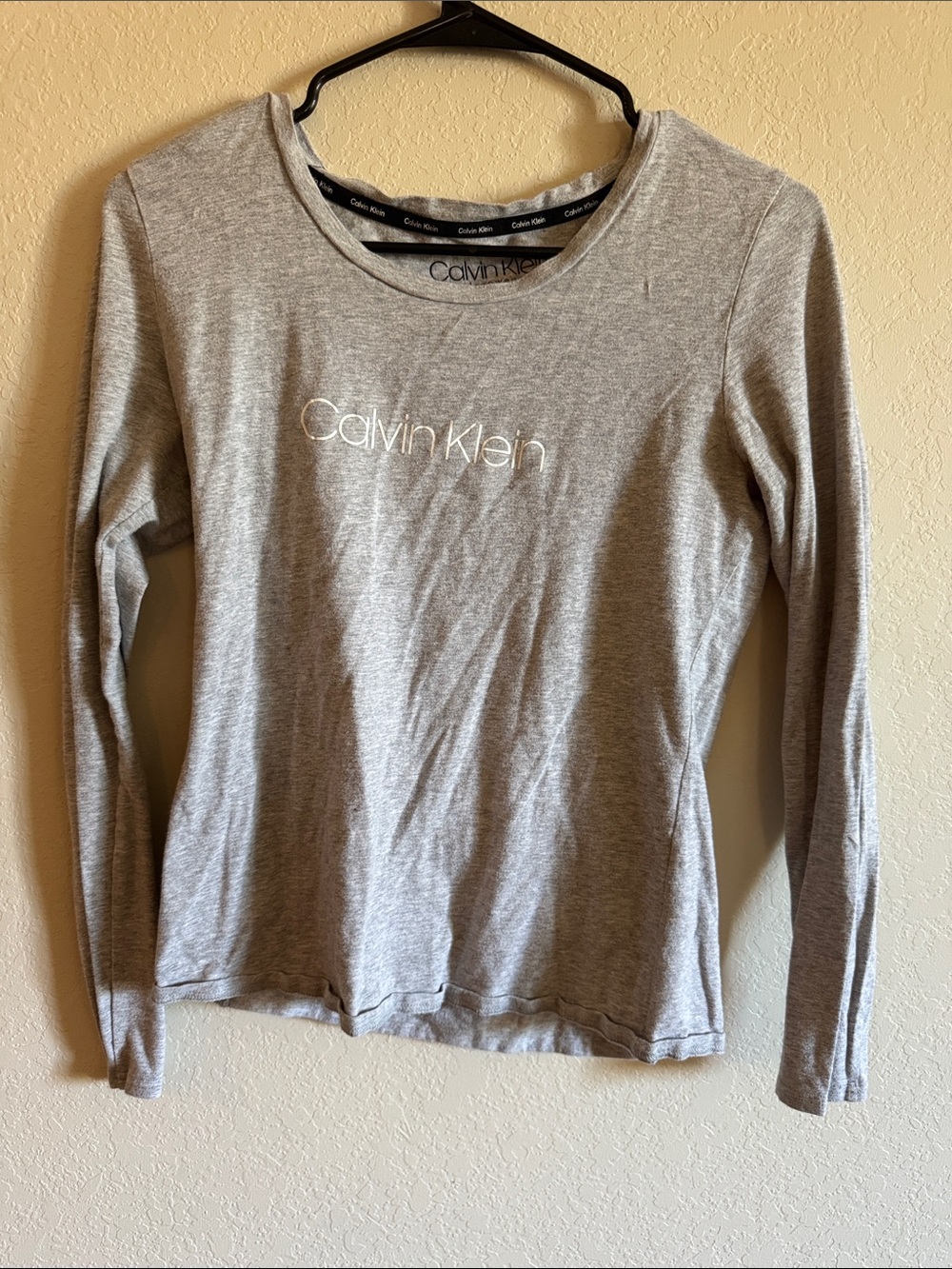 Calvin Klein Heather Gray Long Sleeve Logo Top